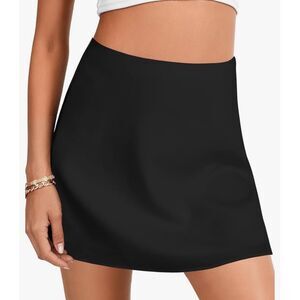 LYANER Satin Silky Mini Skirt High Waisted A Line Black Size M